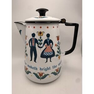 Vintage 7.5" Enamel Coffee Hot Water Pot, Berggren Hinged, Swedish Z19